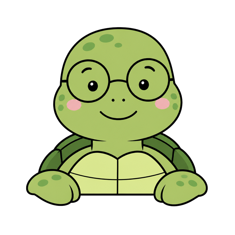 Tilly the turtle peeking over a colourful horizon